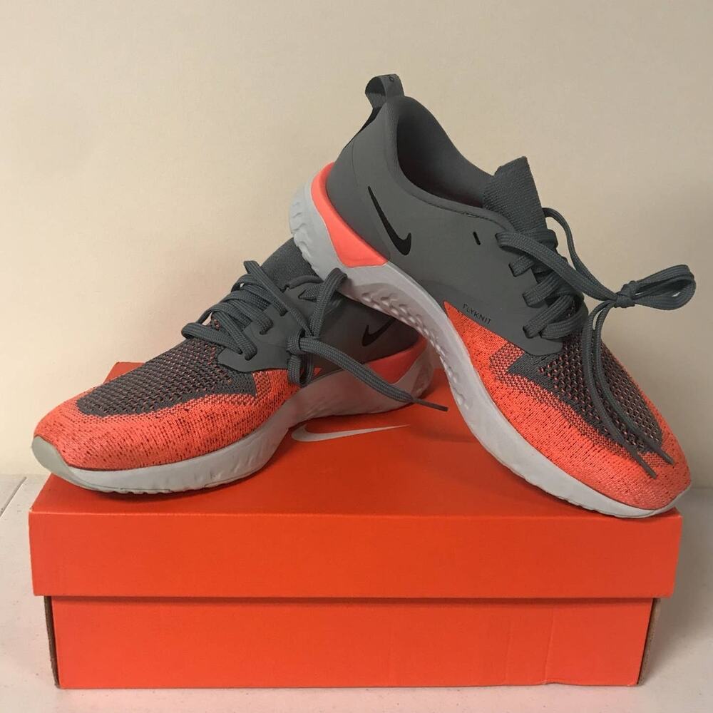 Nike Women’s Sz 6.5 Odyssey React 2 Flyknit Running Shoes, Grey / Mango - Picture 2 of 8